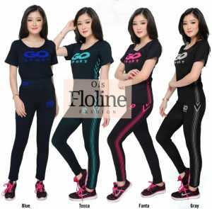 Floline Ols- Setelan Wanita Olahraga /Yoga/Senam/Aerobic/Jogging/ Sport 3047 - Bahan Spandek Rajut Import, Sablon Tulisan Tahan Lama (Happy Shopping)