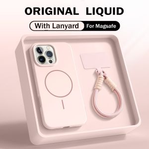 For MagSafe Liquid Silicone Case For iPhone 17 /16/15/14/13/12 Pro Max Soft Cover For iPhone 17 Air 16 15 14 Plus Casing Anti-Scratch & Shockproof with Detachable Lanyard & Full Protection