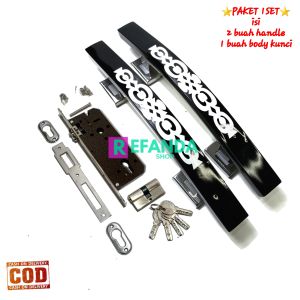 2buah handle gagang tarikan pintu rumah panjang 33cm dan 1 buah slot body kunci rumah untuk daun pintu 1 pintu depan dan kamar