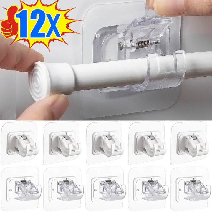 12/6pcs%20Self%20Adhesive%20Rail%20Hooks%20Nail-Free%20Curtain%20Clamp%20Rods%20Clips%20Hook%20Adjustable%20Shower%20Household%20Storage%20Hanging%20Stick%20Rack%20Holder%20-%20Image%205
