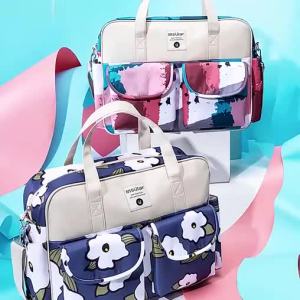 HamshMoc Stylish Waterproof Baby Diaper Bag Tote Organizer Large Capacity Mommy Bag with Stroller Strap and Changing Mat Multifunctional Travel Diaper Tote