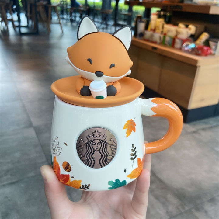 Starbucks China 2022 Autumn Forest Fox Maple Leaf 480ml Ceramic Teapot Cup Set e