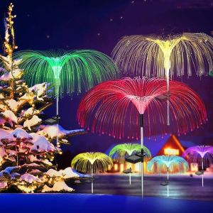 【 2022 New 】 7 Color Solar LED Jellyfish Lamp Waterproof Flash Fiber Optic Flowers Light For Garden Patio