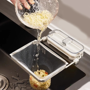 Suction Cup Sink Strainer with Net Adjustable Drain Basket for Kitchen Bathroom & Utility Sink Rust-Proof Mesh Holder for Scraps Hair Catcher