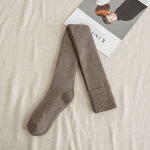 SWEET TIM ยืดหยุ่น สบาย รองเท้ารัดส้น ผ้าฝ้าย ฤดูหนาว ผ้าขนสัตว์ เหนือเข่าถุงเท้าสูง ถุงน่องJK ผู้หญิงถุงน่องยาว สีทึบ