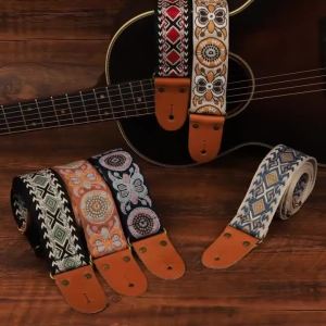 P&P Guitar Strap Adjustable Embroidered Belt with Leather End for Bass Electric Acoustic Guitar2026