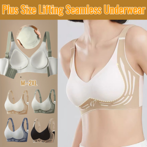 Lifting Seamless Underwear Adjustable Anti-Sagging Gathering Push-Up No Steel Ring Thin Bra Comfortable Fixed Cup Lingerie Plus Size M-2XL Women