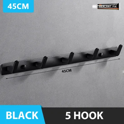【SKIT SG】3/5/7 Hooks Aluminum Wall Hook Hanger Black / White Heavy Duty No Drill Door Hooks Clothes Towel Hangers Nail-Free Glue Strong Load Bearing Rustproof Organizer for Kitchen Bathroom Toilet Balcony Bedroom Living Room Hanging Rack Storage