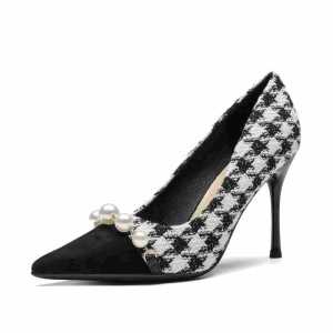 [Free Shipping] New Autumn Collection Of High-Heeled Pointed-Toe Pumps Featuring A Houndstooth Pattern Elegant Design And Available In Plus Sizes For A Fashionable And Versatile Look