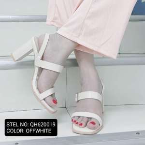 Korean sandals block heel closed Genuine Leather One word buckle shoes 3inch 2024.12