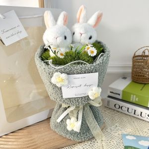 SKISOPGO Rabbit Plush Bouquet Doll Plush Toy Plushie Toy Cute Rabbits Eat Grass Flower Birthday Gift