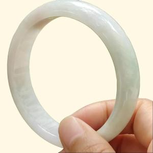 58.6 mm Light Green Light Lavender Hue Peace Bangle Bracelet Natural Type A Jadeite Jade certificate weighs 55.68 grams Width: 13.8 mm Thickness: 7.7 mm (bangle27)