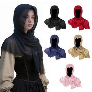 Medieval Themed Adjustable Hooded Scarf Shawl With Renaissances Brooch For Vikingly Cosplay Costume Halloween Event