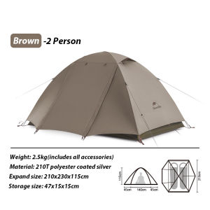 Naturehike ultra-light hiking camping tent for 2-3 people outdoor camping rainproof windproof coated with silver UPF50+ aluminum pole family tent