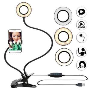 Ring Light with Cell Phone Holder Stand Desk Lamp with 3 Light Modes Flexible Arms 2 in 1 - Keimav official