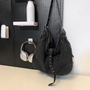 New washed denim shoulder bag vintage workwear style large capacity suitable for daily commuting and work tote bag crossbody bag