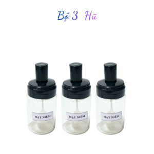 Bộ 3 Hũ Thủy Tinh Đựng Gia Vị Kèm Muỗng – Lấy Gia Vị Không Cần Mở Nắp