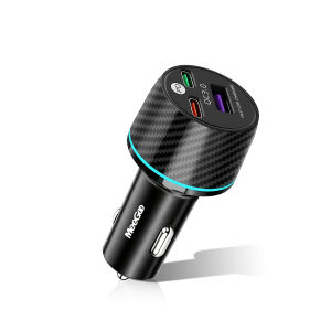MeeGoo Car Charger Dual USB-C + USB-A 3-Port Fast Charging Short Circuit Protection Compatible for Phone 17/16/15/14 Xiaomi Realme
