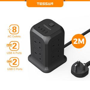 TESSAN Extension Cord Power Strip with USB 2 Extension Cord Multi Plug Adapter with 8 Outlets