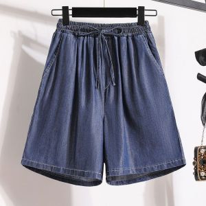 Denim Shorts for Women Summer New Casual 5/4 Loose Shorts Oversized Outerwear Wide Leg Middle School Sports Shorts