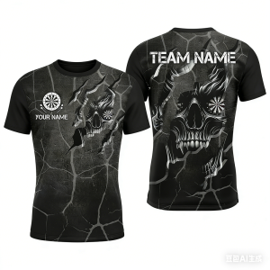 [Local Stock] VCC Funny 3D Skull Print Mens T Shirt Fashion Darts Pattern Custom Name Short Sleeve Loose O-neck Top Personalization Team Clothing