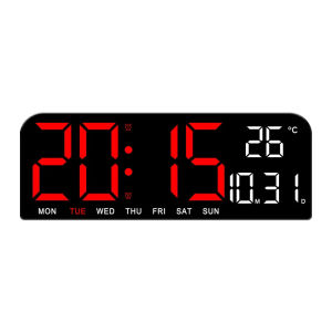 Large Screen Digital Wall Clock Temperature Humidity Date Week Display Timing Countdown 4 Level Brightness Adjustment Table Clock 2-Alarm 12/24H LED Alarm Clock