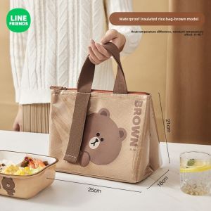 LINE FRIENDS BROWN Waterproof Bento Bag Easy to Clean PVC for Office Daily Commute Picnic Tote LFB128