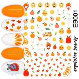 Sticker Dán Móng Tay 3D Dạng Decal Dán Chống Nước Hoạ Tiết Trái Cây Fresh  Orange Cam Tươi EB001