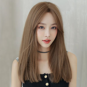 Mid Split Straight Wig Hair 50cm Women Natural Breathable Synthetic Fluffy Full Head Long Big Wavy Hair Natural Heat Resistant Hair