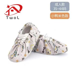 TWOL SHOP 1pair High Stretch Bunched Household Shoe Cover Washable Reusable Canvas Printed Foot Cover