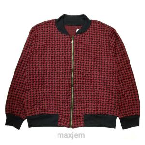Jaket Bomber wanita XL-XXL besar jumbo bahan crepe kaos motif houndstooth Marun maxjem