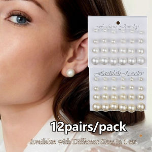 12 Pairs/Set Pearl Earrings Studs Fashion Minimalist Classic Simple Elegant Earrings Studs for Women