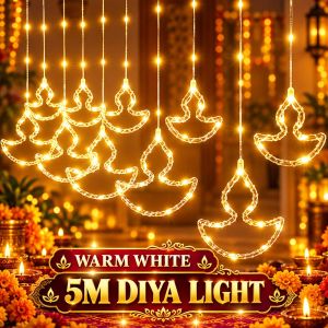 👍5M 3Color Deepavali lights LED Diwali lights 11Modes Fairy lights Outdoor Curtain String Light for Deepavali decoration