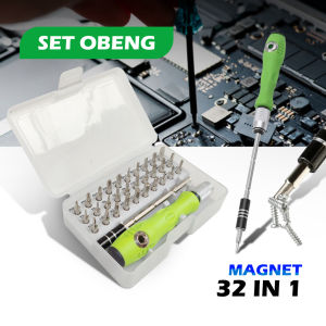 Big Mom Obeng Set 32 In 1 Magnet Set Reparasi Servis Hp Ponsel/ Jam Tangan / Laptop Komputer Lengkap 32 Tool Set - Obeng Set 32 In 1 Kotak Transparan Multi Screwdriver Gagang Hijau Obeng Elektronik