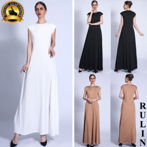 RULINWOODS Ramadan Eid Abaya inner white dress Muslim Wear Women Muslimah Plain Abaya Dress Muslimah Dress [S-2XL]