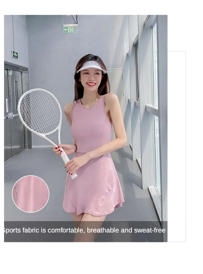 Quick Dry Tennis Dress Fit Style With Inner Short Golf New Dress Women  Solid Color Yoga Sleeveless Outfit Skirt