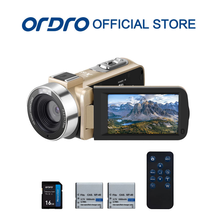 ORDRO B320 Videokamera Camcorder 1080P, 18X Zoom Vlog Kamera, Nachtsicht Kamera, 270° Drehbares HD-Display für Vlogging, YouTube und Videoaufnahmen
