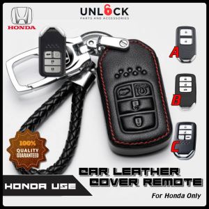 Honda Accord BRV HRV CRV Jazz Civic City Genuine Leather Key Cover Leather Smart Key Chain Keychain Kereta Remote Control Car Key Holder Case Cover Carbon with Key Ring Hand Knitted Rope 2 3 4 Button Sarung Kunci Car Accessories Aksesori Kereta
