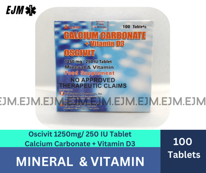 Oscivit Calcium Carbonate + Vitamin D3 1250mg/ 250 IU Tablet Mineral ...