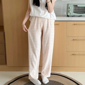 Alisa.Sonya New Arrival Gingham Pajama Pants Summer Womens cartoon cute Trousers Cotton Yarn loose Pants Casual Suitable for Daily Wear Thin Home Pants