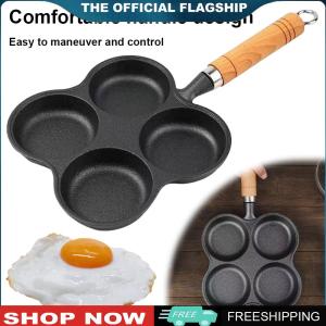 [BONDRE9] 4-Hole Breakfast Burger Egg Pancake Maker Wooden Handle Non Stick Egg Frying Pan Egg Pancake Steak Cooking Pan Suitable for Gas Stove Induction Cooker