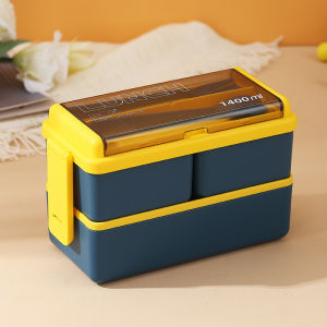 [Cao cấp] Hộp cơm văn phòng Lunch Box 2 tầng 1400ml Hộp cơm nhiều ngăn tiện dụng có ngăn đựng canh Hộp cơm trưa tặng kèm muỗng nĩa