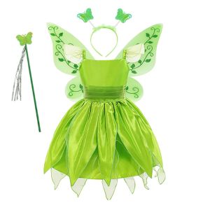 Kids Toy Store Disneys Tinker Bell Princess Halloween Cosplay Girls Party Green Flower Fairy TinkerBell Dress Elf Costume Glitter Butterfly Wing