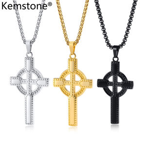 Kemstone Dây Chuyền Mặt Chữ Thập Celtic Bằng Thép Không Gỉ Dây Chuyền Mạ Vàng Bạc Đen Cho Nam Quà Tặng Trang Sức Cho Nam