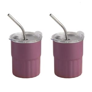 2pcs Stainless Steel Coffee Mugs Set Drinkwares with Straw and Lid Stackable Double Walled Cup for Camping and Outdoor