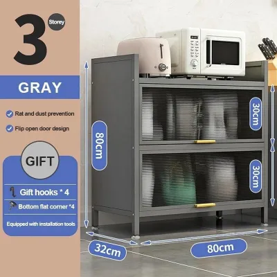 【VIDKHSY Store】3/4/5-layer Kitchen Dust-proof storage cabinet with Doors | Multi-Purpose Movable Closed Kitchen Storage Rack for Pantry Bathroom Living Room