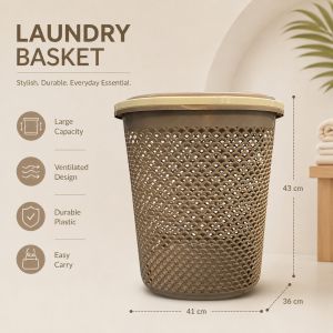 Large Clothes Laundry Basket with Cover Plastic Dirty Clothes Hamper Ventilated Home Storage Organizer