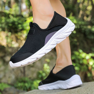 SOINK Men Half Slippers Summer Breathable Half Shoes Men Slip on Half Pack Loafers Shoes Driving Shoes Super Lightweight Soft Walking Shoes Casual Sport Shoes Mules Sneakers