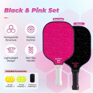 【Free Ball+Bag】Pickleball Paddles Set - 2 Paddles + 4 Balls + Carry Bag Lightweight Durable for Beginner