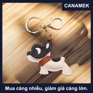【CANAMEK】 Đáng yêu PU da pháp Bulldog Keychain Mặt dây chuyền dễ thương con chó con túi quyến rũ ba lô treo xe Keyring quà tặng phụ kiện thời trang